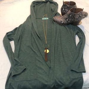 Long hunter green hooded cardigan